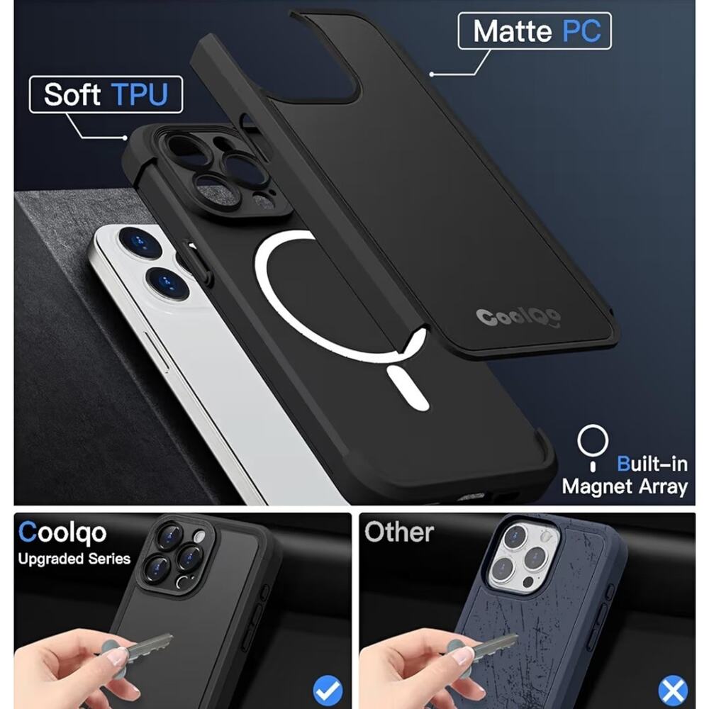 COOLQO Magnetic for iPhone 15 Pro Max Case, Dual Layer Matte Scratch-Resistant, - Picture 6 of 6